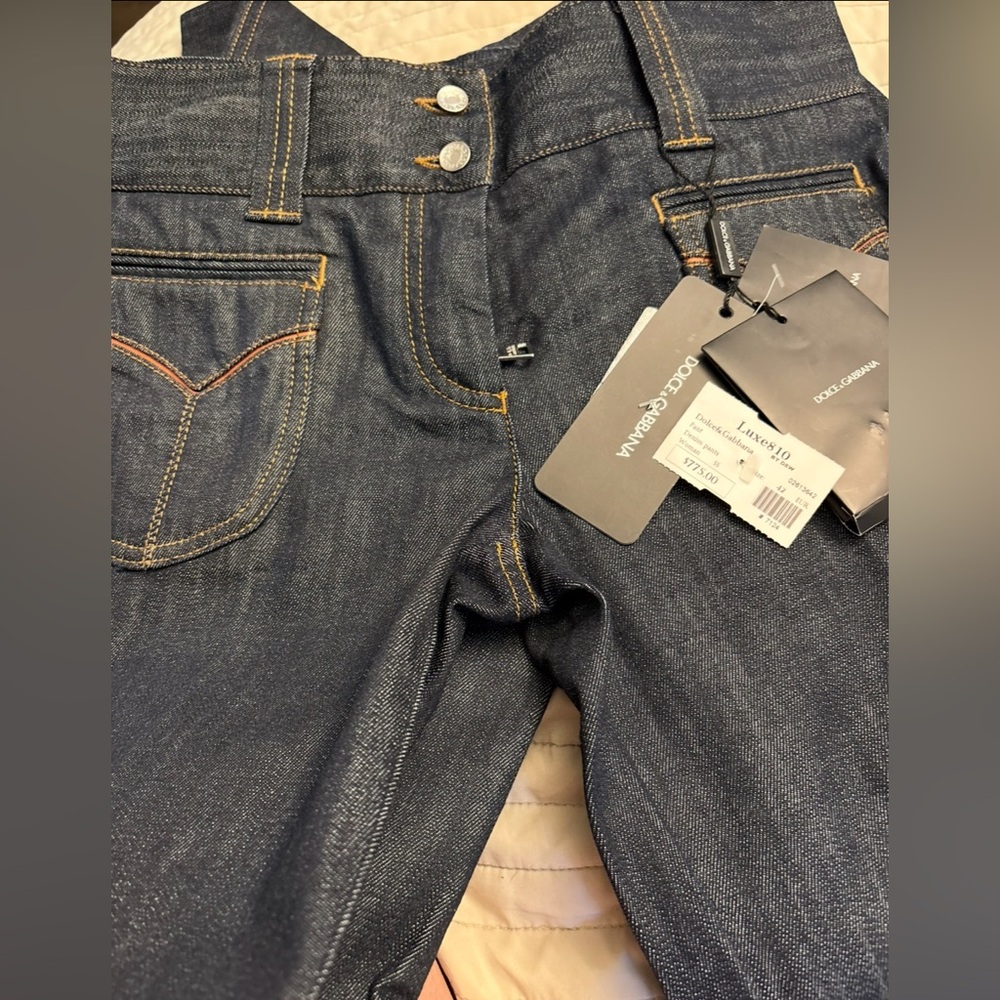 Dolce & gabbbana pocket lamb leather Jeans nwt size 42 dark blue boot wider leg - Picture 15 of 15